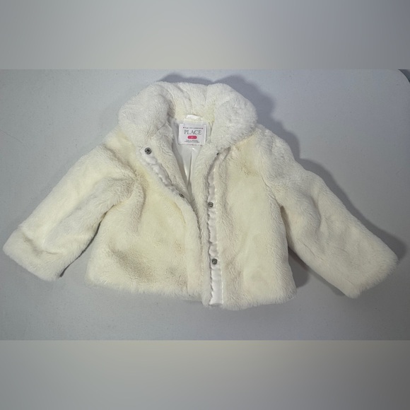 The Children’s Place White Faux Fur Coat Jacket Satin Lined Girls 3T - Picture 3 of 11
